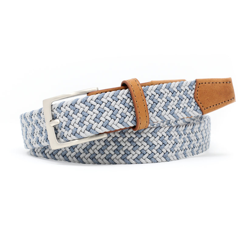 blue and gray braided woven stretch belt