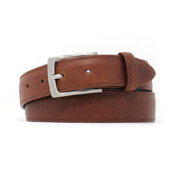 brown leather belt with stiching