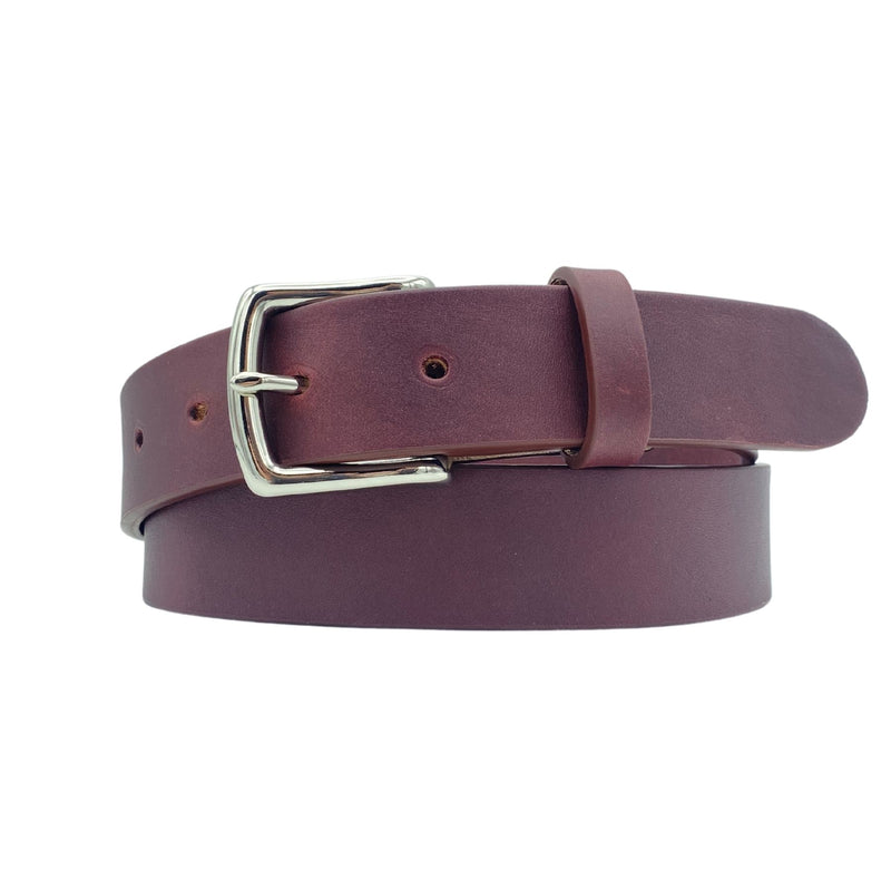 brown leather belt with silver buckle
